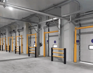 1M Flex Impact Barrier with 3 Crossbars for indoor factory use