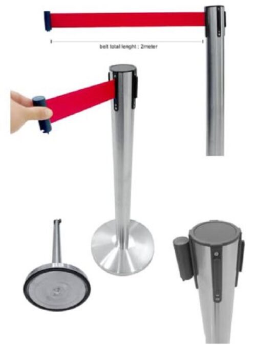 Stainless steel queue pole with retractable red belt Malaysia