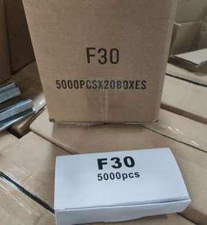 F30 Pneumatic Straight Nails – Full box packaging shot showing 5000pcs bulk carton F30 Pneumatic Nails Malaysia