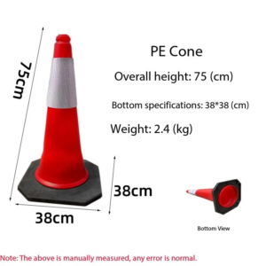 75cm PE Road Cone, Black Base – Size comparison against a standard-height cone or a person Road Cone 75cm Malaysia