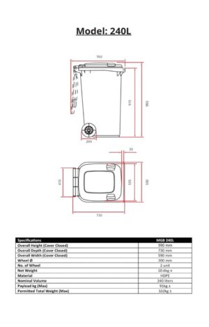 240L Recycle Garbage Bin Set – single 240l bin side view showing the height Recycle Bin Malaysia