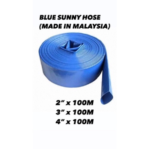 Sunny Hose Blue PVC Hose 2, 3, 4 inch x 100m – Full 100m roll of blue PVC hose on white background PVC Hose Malaysia